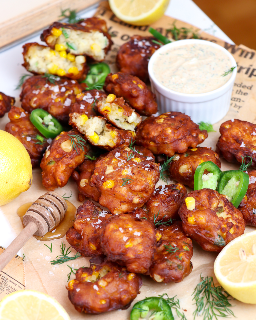 Crispy Jalapeño Honey Corn Fritters